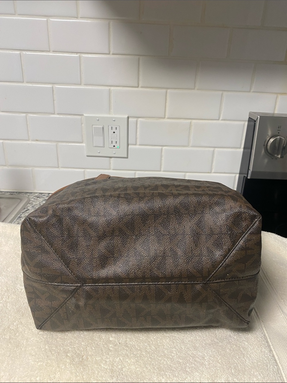 Michael Kors Brown and Tan MK Logo Tote - Picture 7 of 10